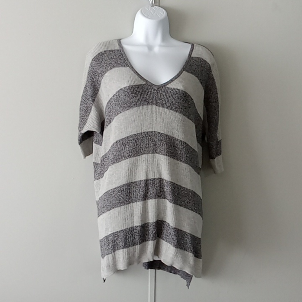 Skies are Blue Grey stripped shirt Large